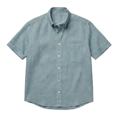 The Short Sleeve Atticus 140 in Muted Teal Linen