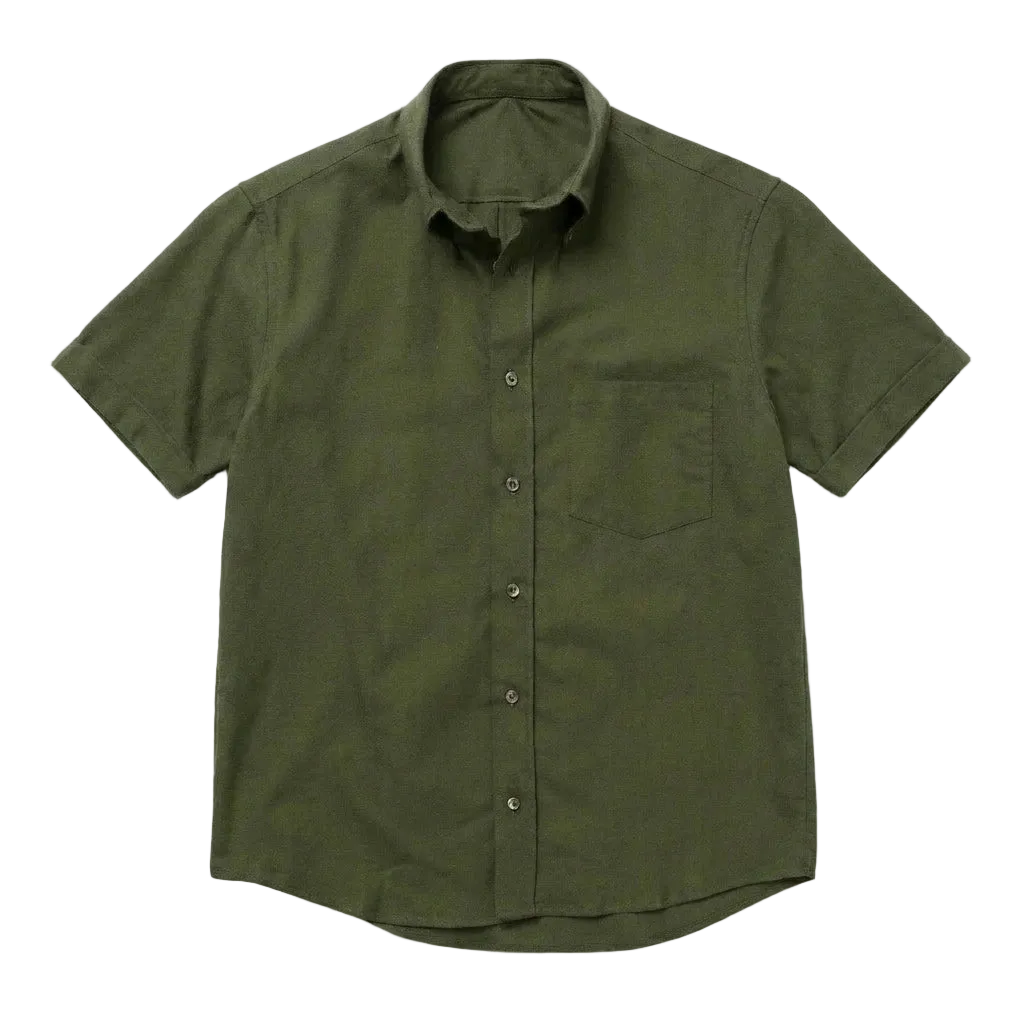 The Short Sleeve Atticus 160 in Moss Green Indian Cotton