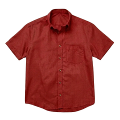 The Short Sleeve Atticus 120 in Cranberry Red Cotton Flax