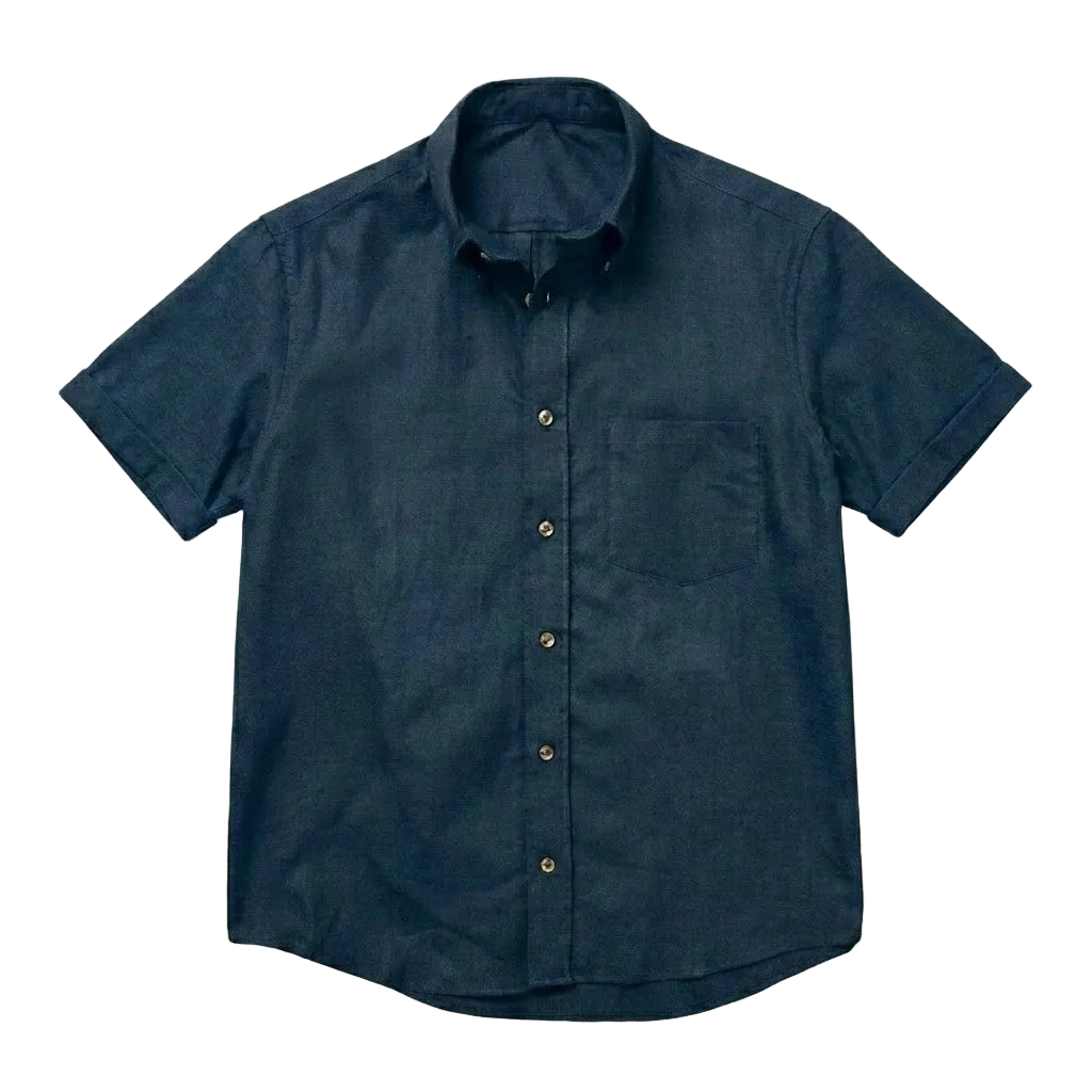 The Short Sleeve Atticus 120 in Regal Blue Cotton Flax