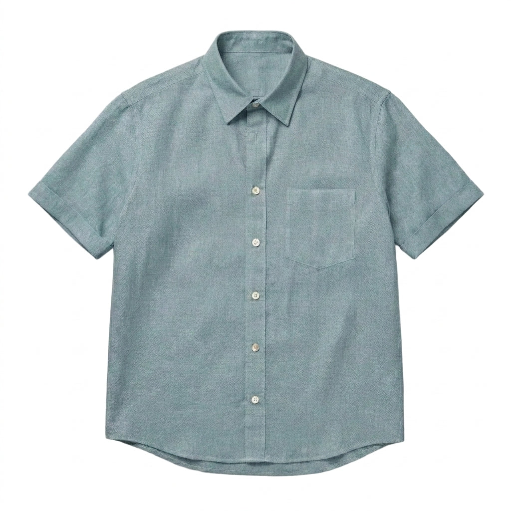 The Short Sleeve Mercier 140 in Muted Teal Linen Gallery 1