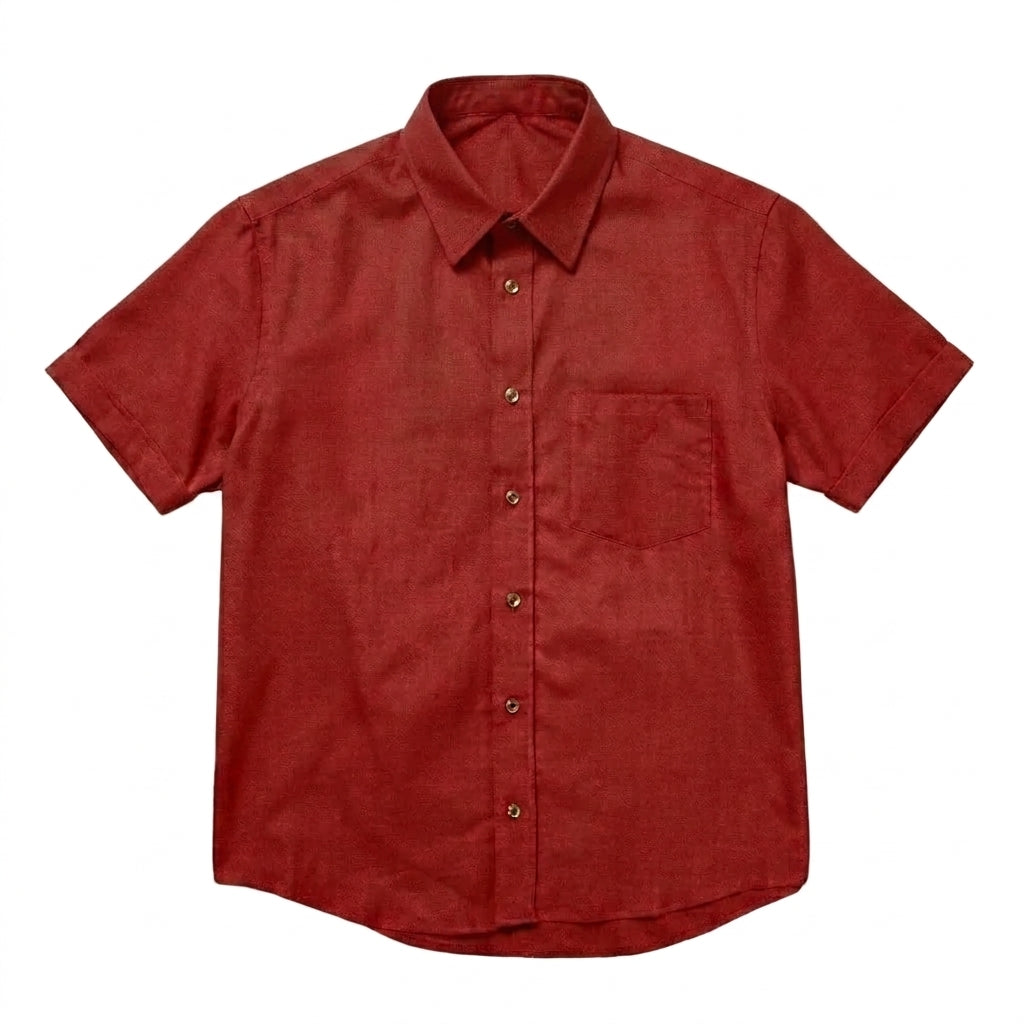 The Short Sleeve Mercier 120 in Cranberry Red Cotton Flax Gallery 1