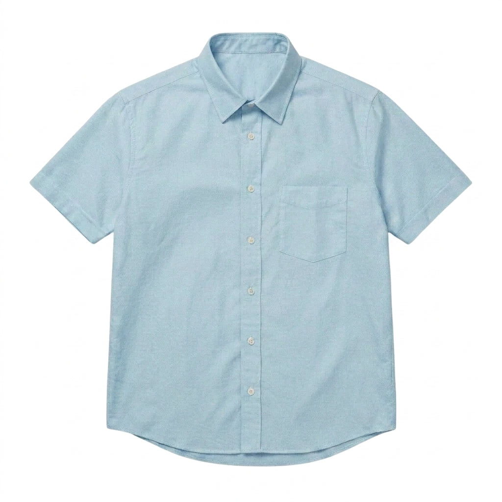 The Short Sleeve Atticus 160 in Sky Blue Indian Cotton