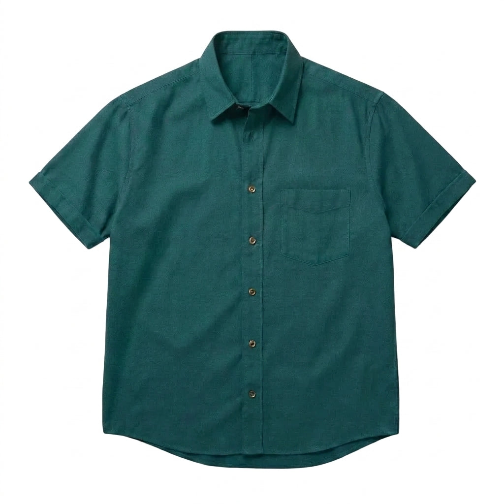 The Short Sleeve Mercier 120 in Teal Blue Cotton Flax Gallery 1