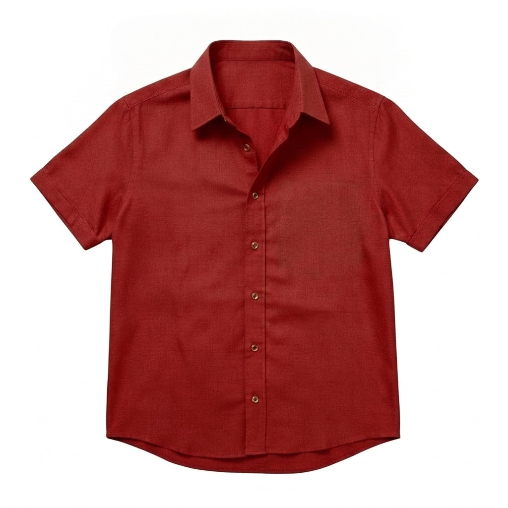 The Short Sleeve Mercier 120 in Cranberry Red Cotton Flax Gallery 1
