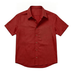 The Short Sleeve Jack 120 in Cranberry Red Cotton Flax