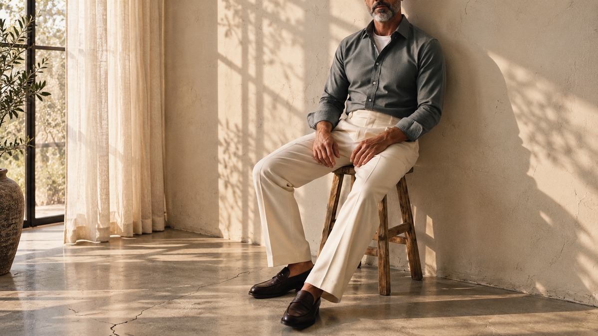 The Jack 140 in Black Chambray Cotton worn