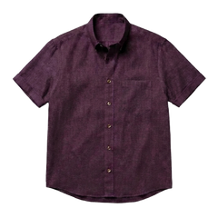 The Short Sleeve Atticus 140 in Deep Plum Linen