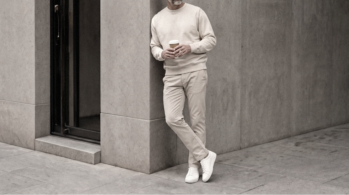 The Benji 340 in Mascarpone Supima French Terry worn
