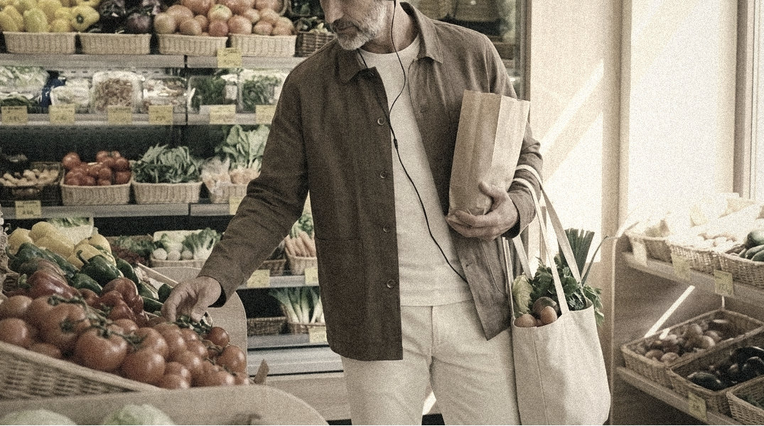 The Conrad 320 in Burnt Umber Indian Cotton worn