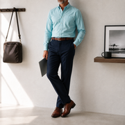 The Atticus 160 in Sea Glass Pinpoint Oxford Cotton