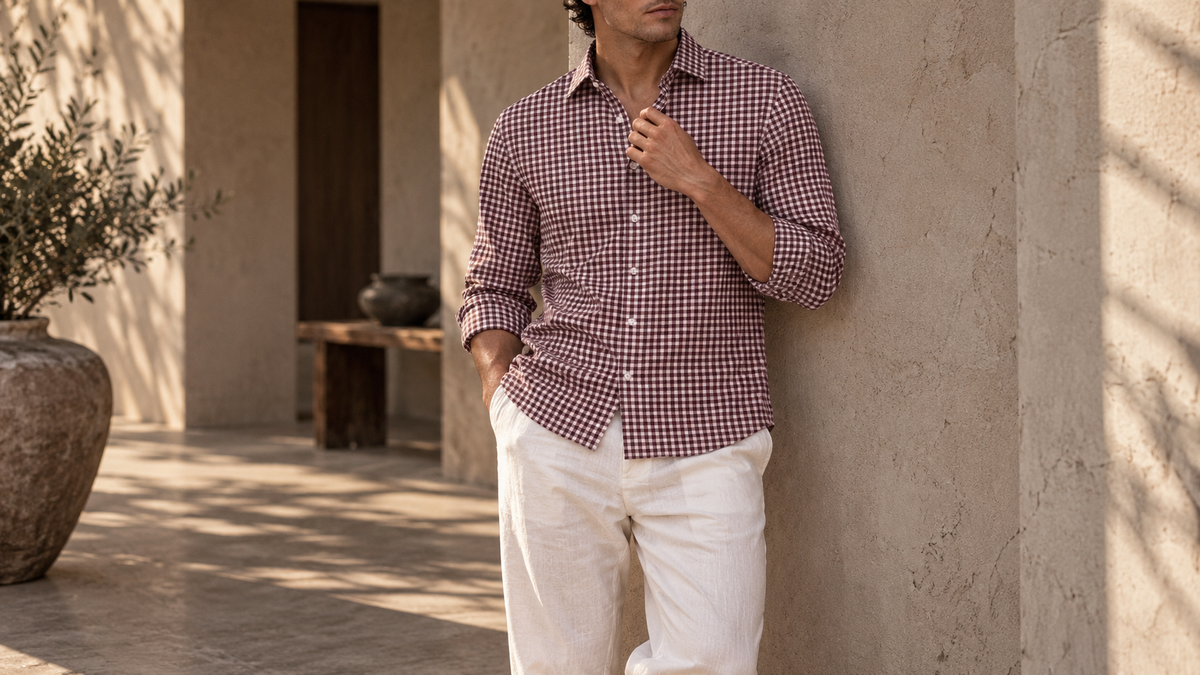 The Jack 95 in Imperial Magenta Khadi Cotton worn