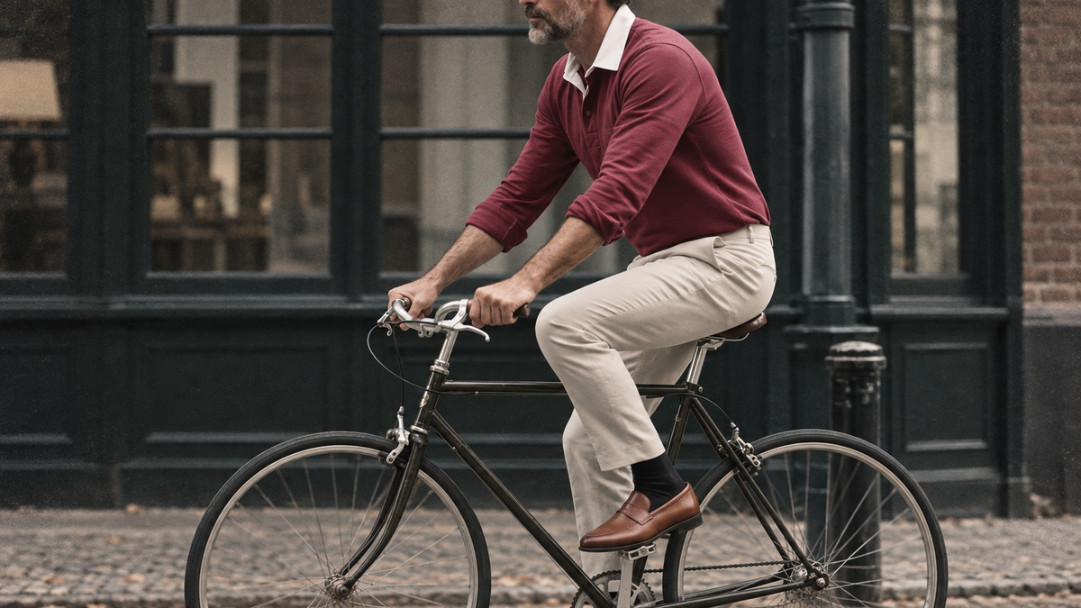 The Huxley 235 in Carmine Indian Cotton Pique worn