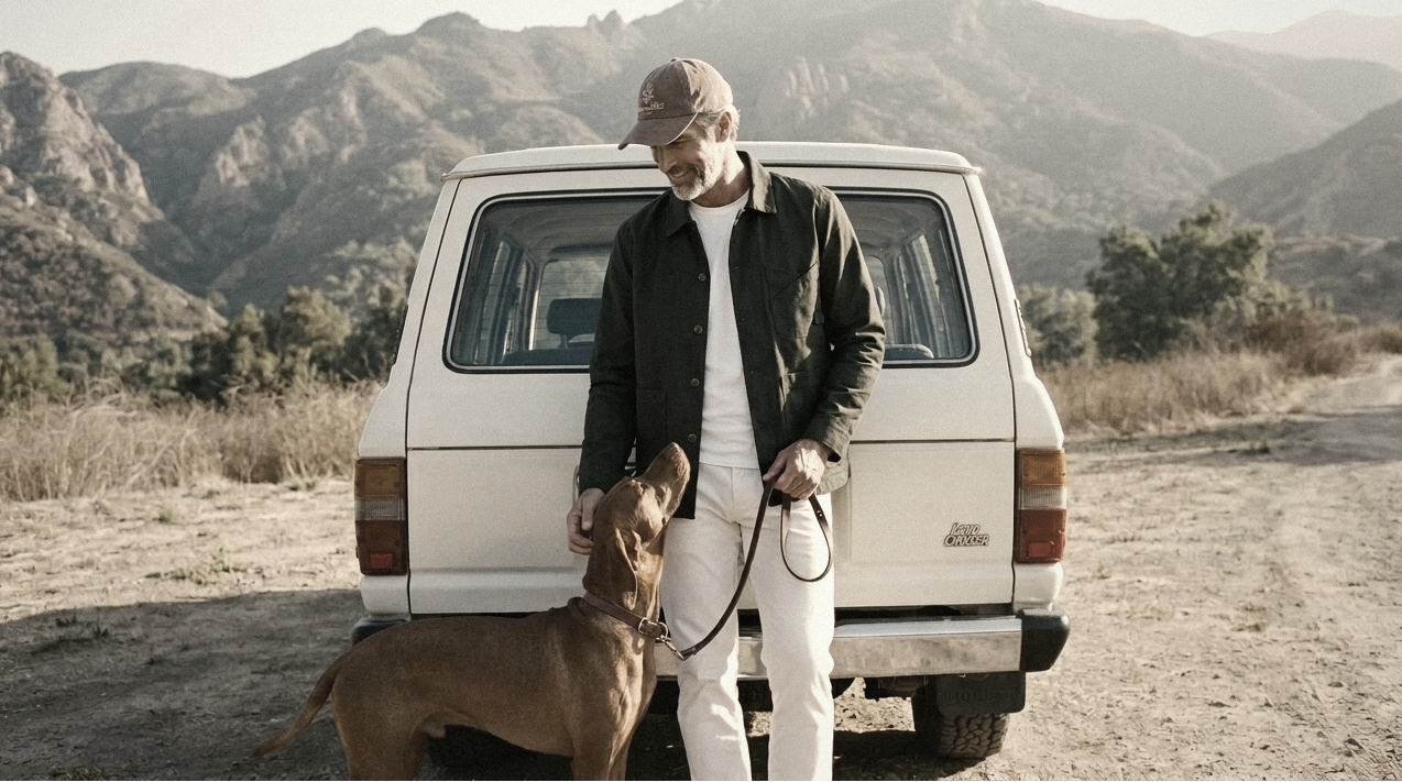 The Conrad 320 in Forest Green Indian Cotton worn