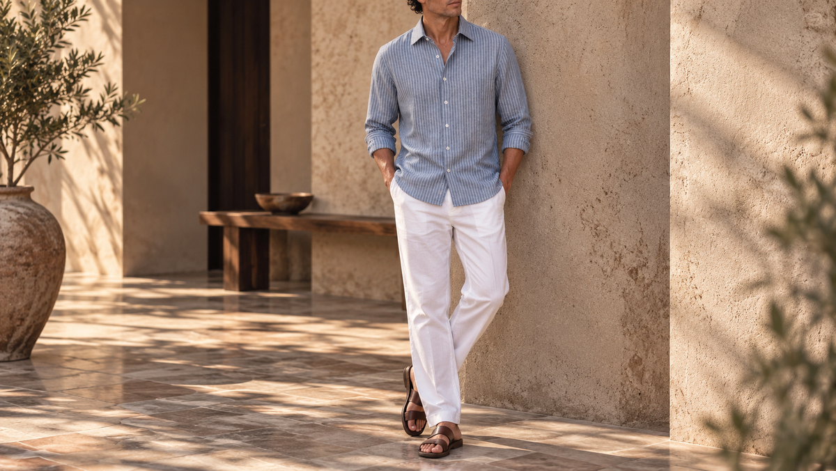 The Jack 95 in Coastal Chalk Khadi Cotton worn