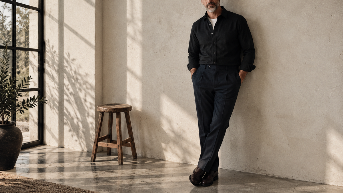 The Jack 160 in Onyx Oxford Cotton worn