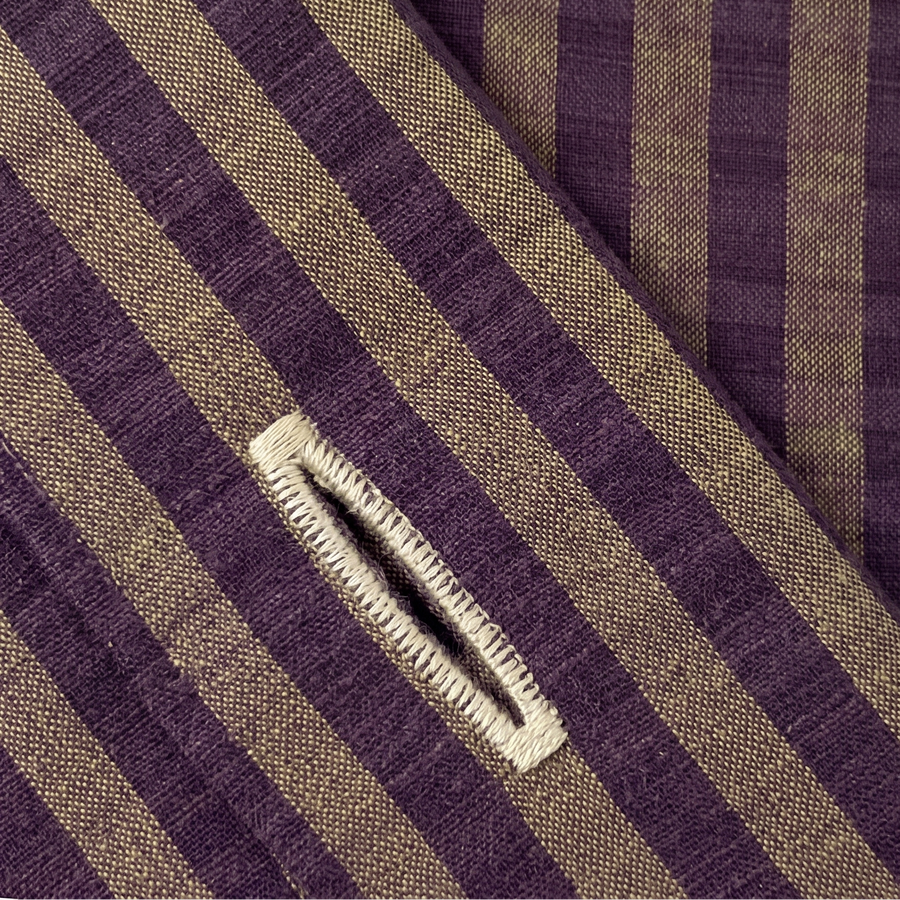 120 Mother of Pearl shank buttons with Fleur de Lys stitched buttonholes.