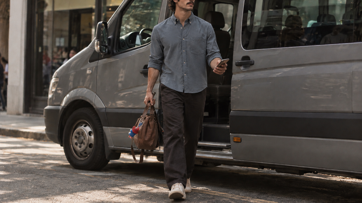 The Atticus 125 in Muted Slate Linen worn