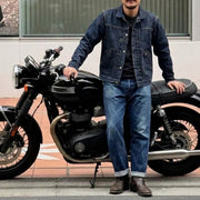 The Takumi Trucker Jacket 340 in Blue Gold Cotton Denim