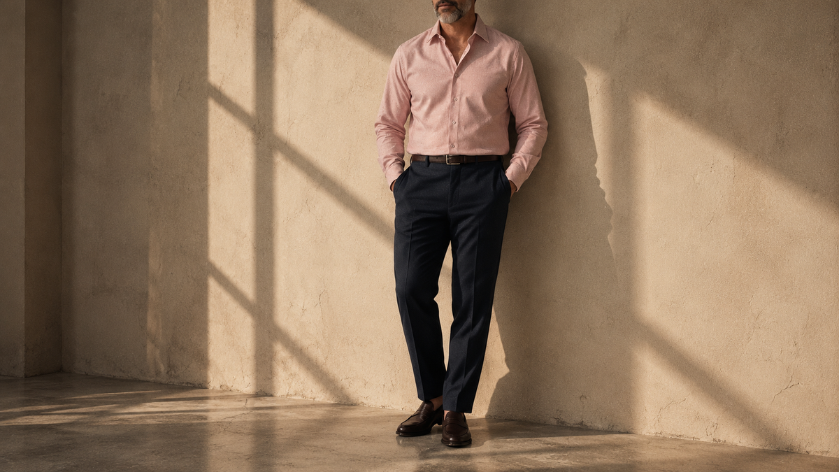 The Jack 160 in Pink Whisper Indian Cotton worn