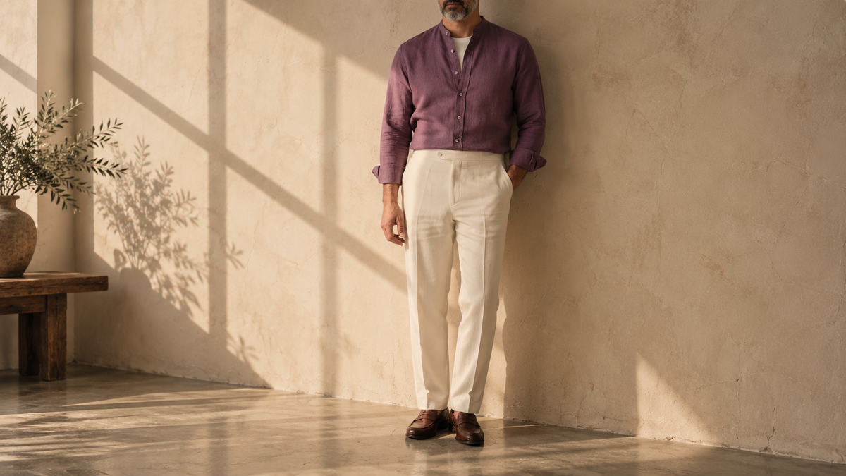 The Jack 125 in Smoked Plum Linen worn
