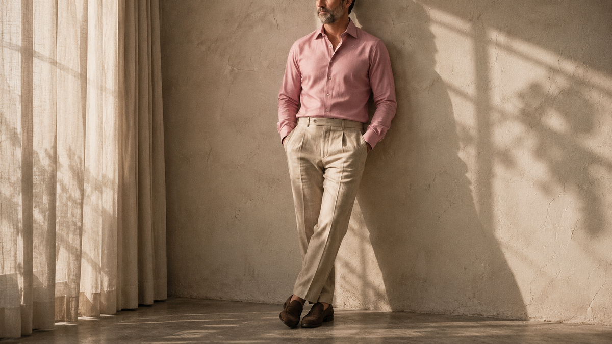 The Jack 160 in Blush Pop Indian Cotton worn