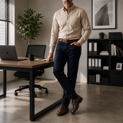 The Atticus 160 in Almond Milk Pinpoint Oxford Cotton