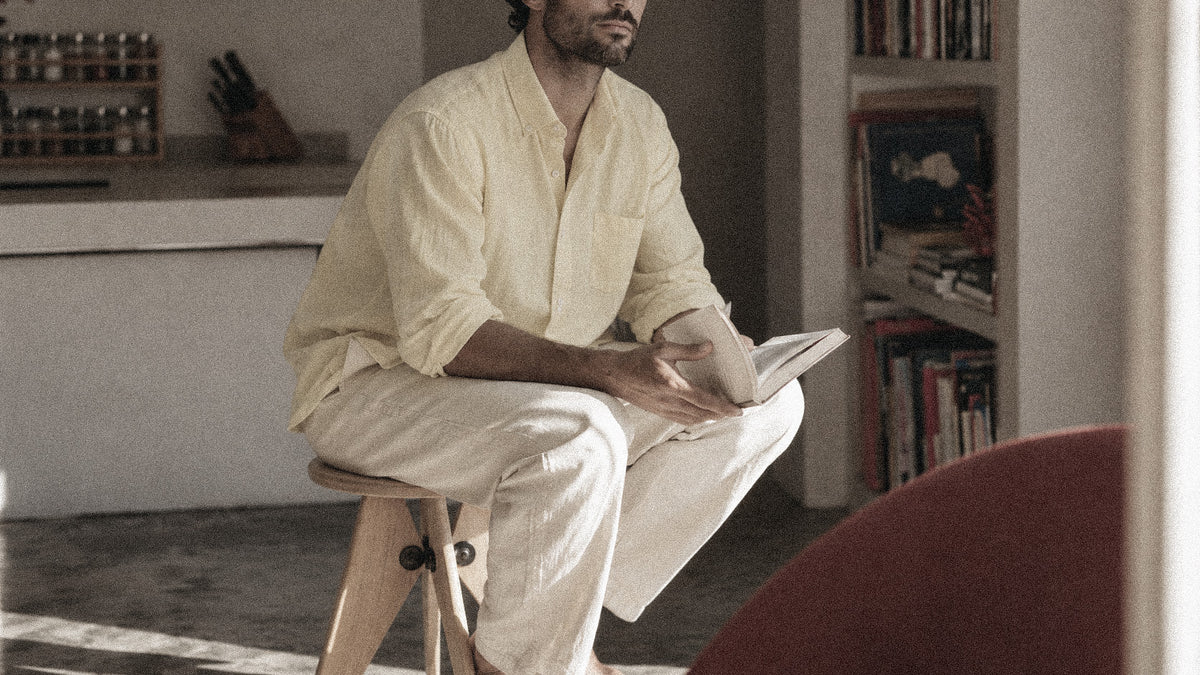 The Atticus 140 in Soft Yellow Linen worn