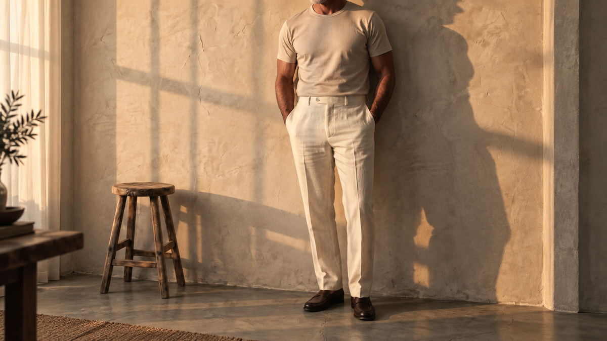 The Sawyer 200 in Peach Dust Suvin worn