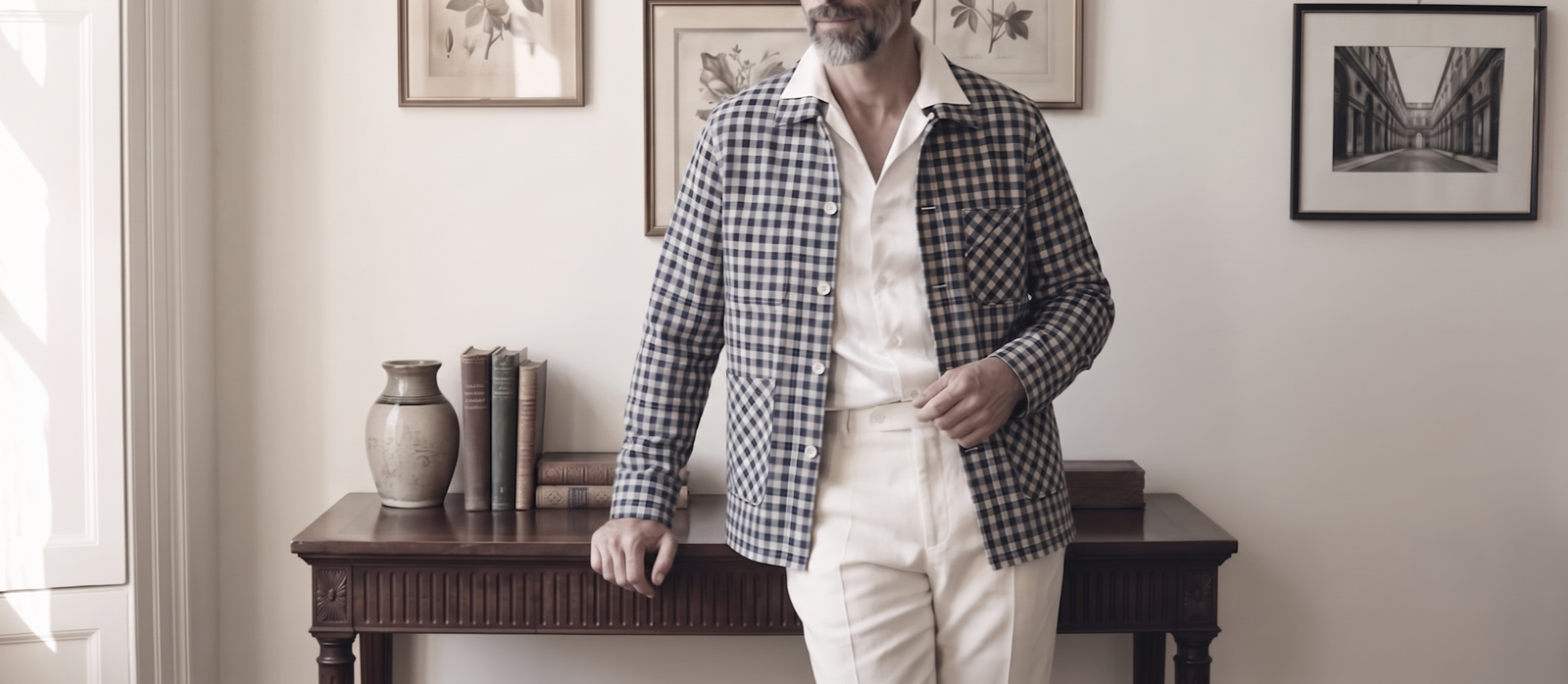 The Conrad 210 in Mayfair Check Khadi Cotton worn