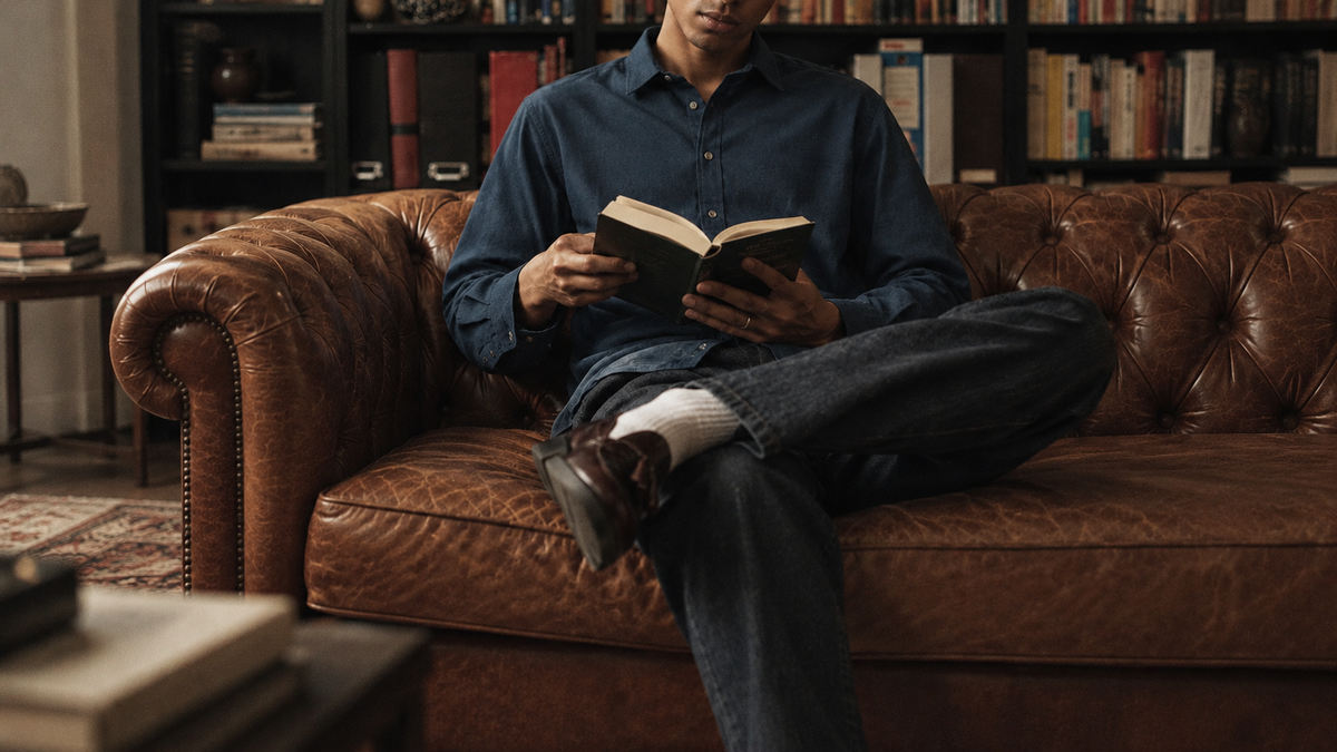 The Jack 120 in Regal Blue Cotton Flax worn