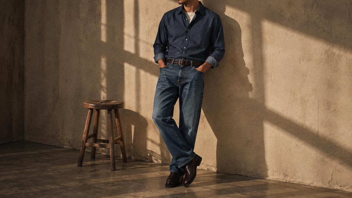 The Jack 140 in Indigo Chambray Cotton worn