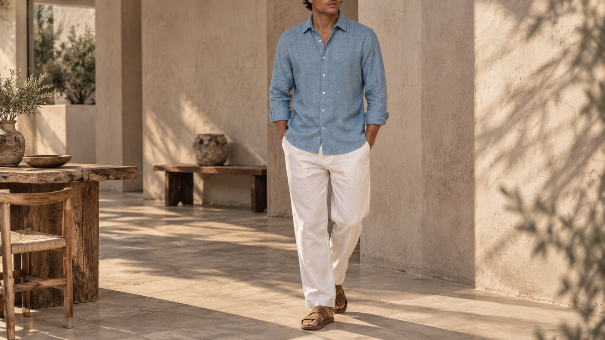 The Jack 115 in Megh Chambray Khadi Cotton worn