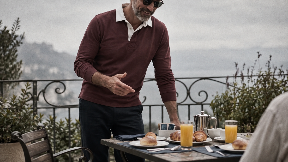 The Huxley 235 in Cognac Indian Cotton Pique worn