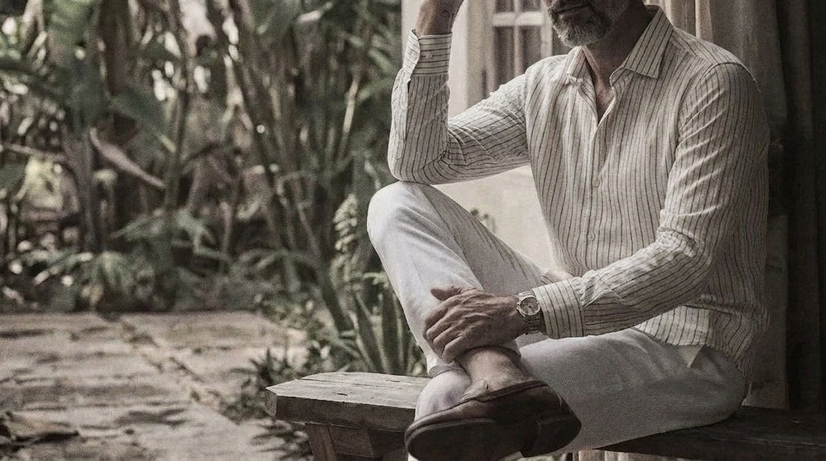 The Jack 87 in Sursuri Stripe Khadi Cotton worn