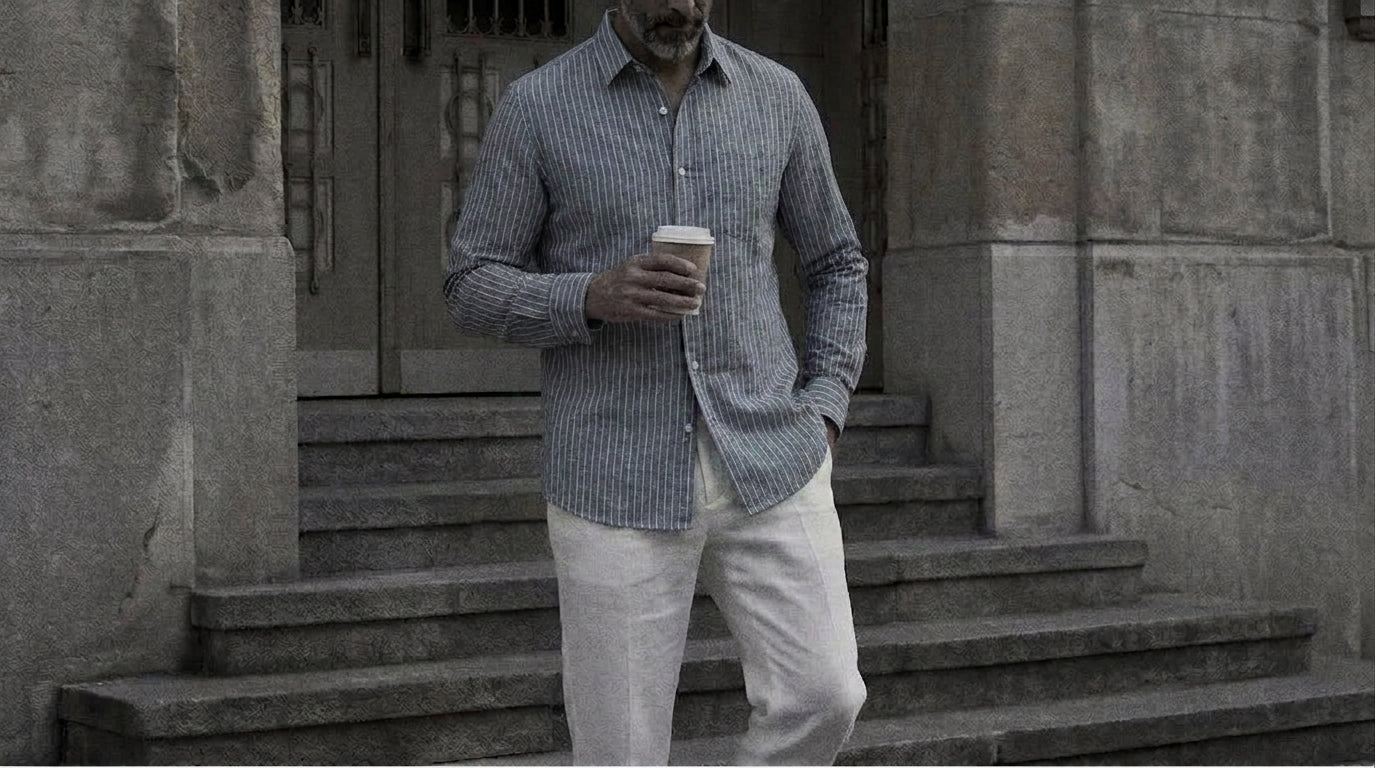 The Jack 95 in Coastal Chalk Khadi Cotton worn