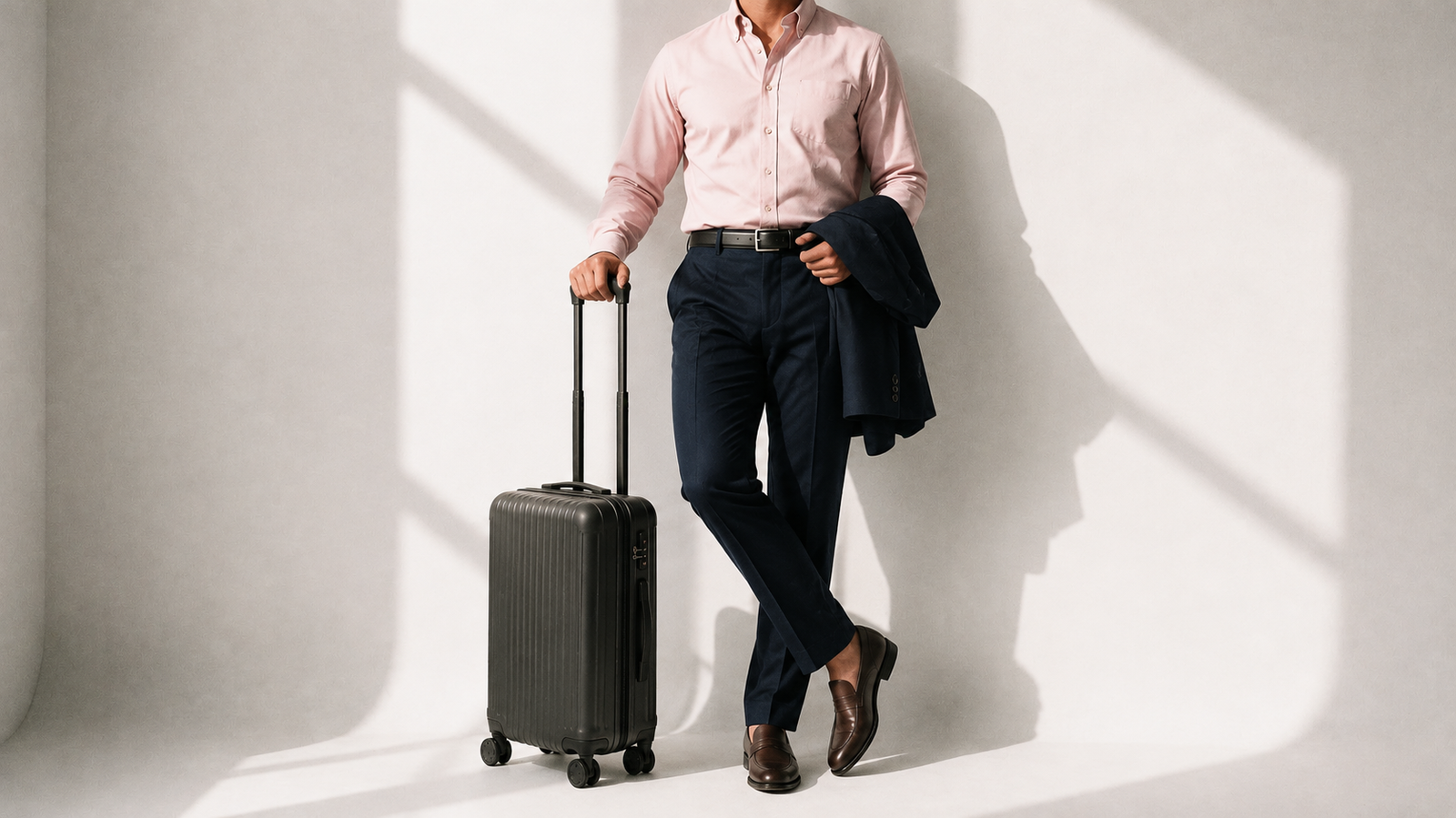 The Atticus 160 in Pink Whisper Pinpoint Oxford Cotton worn
