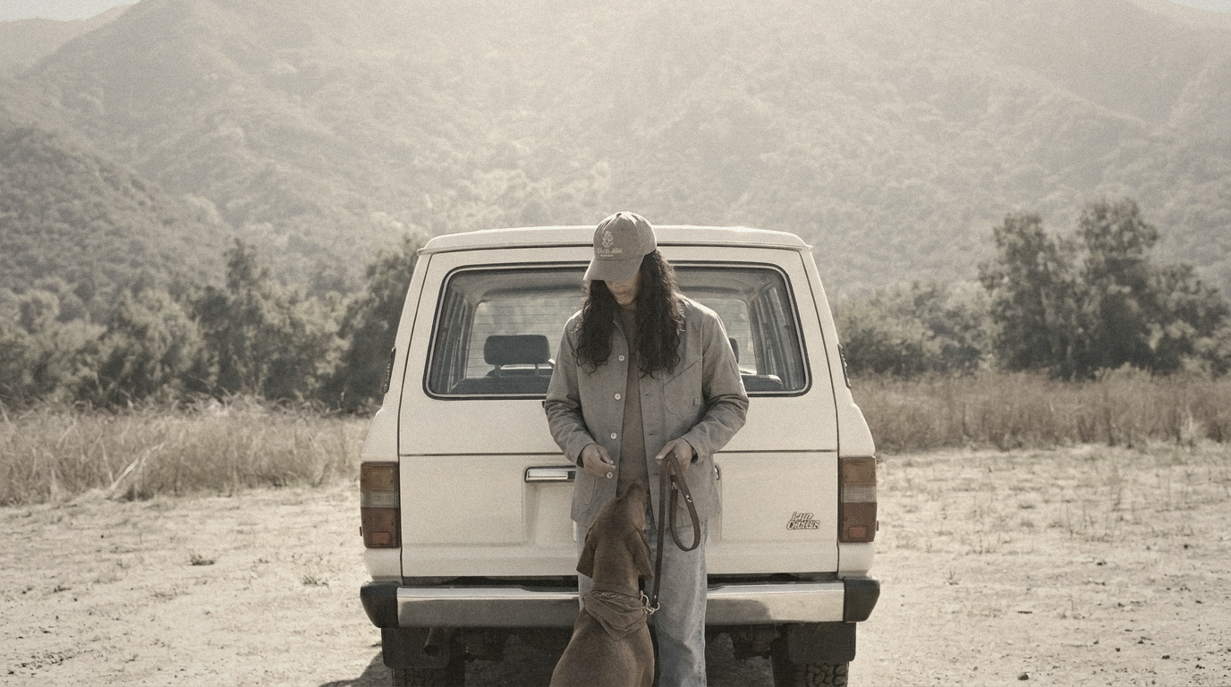 The Conrad 320 in Dusty Slate Indian Cotton worn