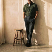 The Short Sleeve Atticus 160 in Moss Green Indian Cotton