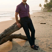The Short Sleeve Atticus 140 in Deep Plum Linen