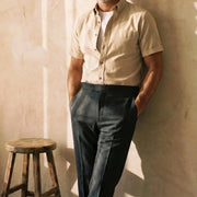 The Short Sleeve Atticus 160 in Buttercream Indian Cotton