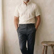 The Short Sleeve Atticus 120 in Warm Ivory Cotton Flax