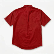 The Short Sleeve Atticus 120 in Cranberry Red Cotton Flax