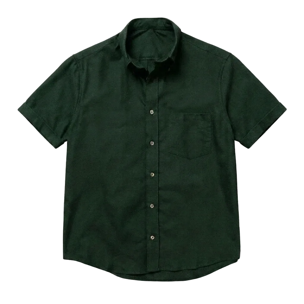 The Short Sleeve Atticus 160 in Deep Olive Indian Cotton