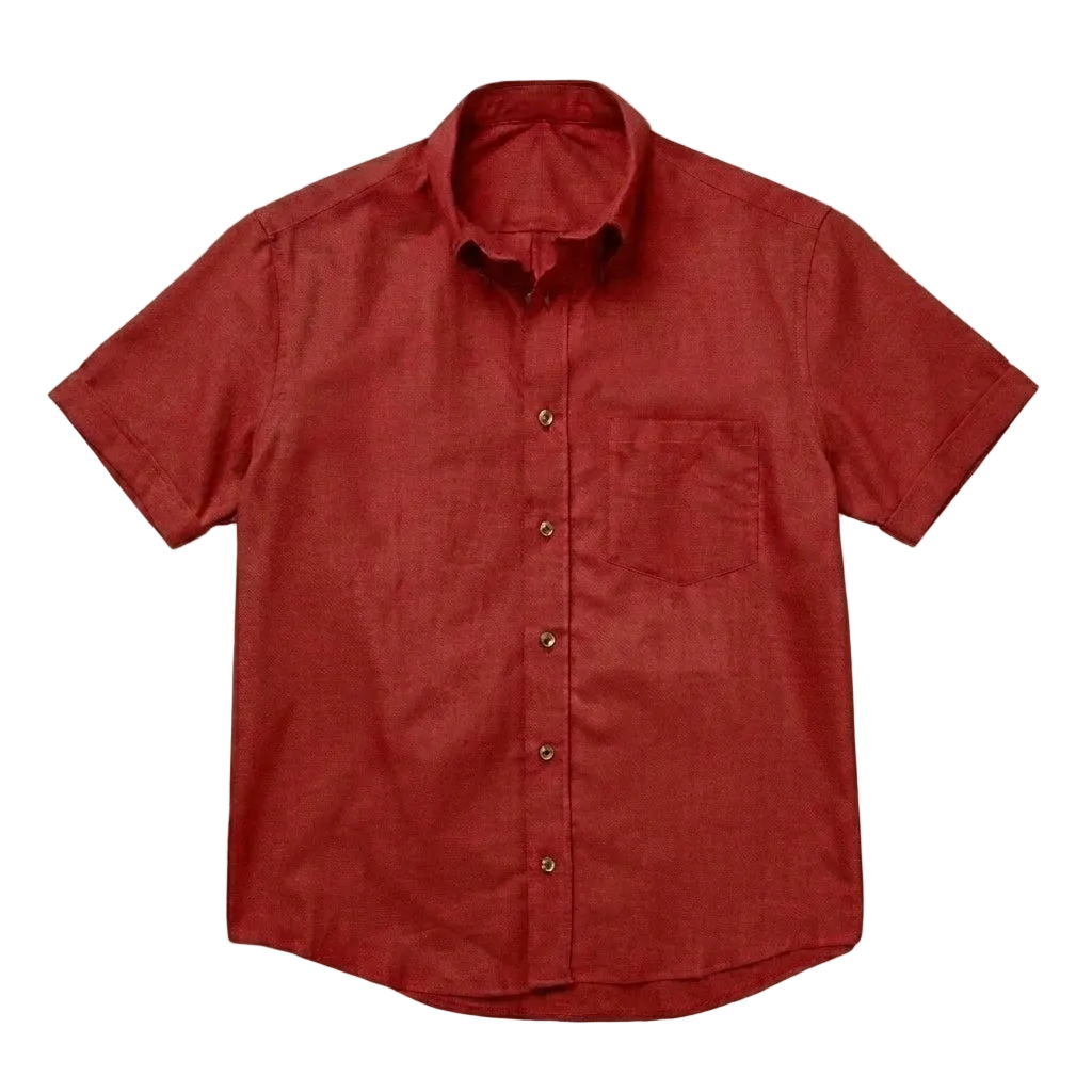 The Short Sleeve Atticus 120 in Cranberry Red Cotton Flax