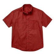 The Short Sleeve Atticus 120 in Cranberry Red Cotton Flax