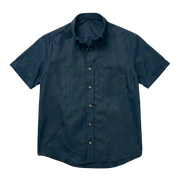The Short Sleeve Atticus 120 in Regal Blue Cotton Flax
