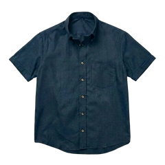 The Short Sleeve Atticus 120 in Regal Blue Cotton Flax