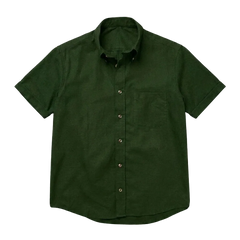 The Short Sleeve Atticus 120 in Deep Olive Cotton Flax