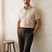 The Short Sleeve Atticus 120 in Ecru Beige Cotton Flax